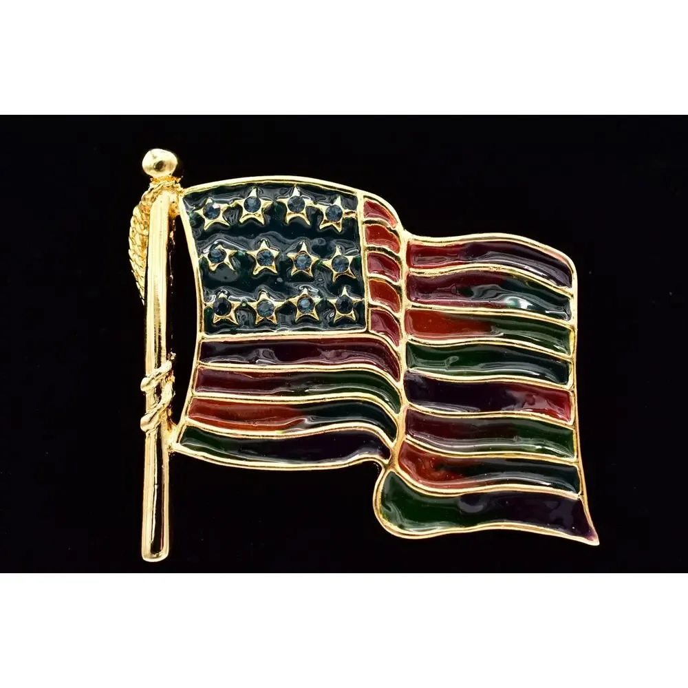 Pride Month Rainbow American Flag Brooch Multicolor Enamel Gold Pin Chunky BinBI
